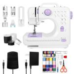 Mini Sewing Machine for Home Use, 12 Stitch Patterns, LED Light & Foot Pedal, 2-Speed Portable Electric Sewing Machine with 32 Spools Thread Kit for Beginners, Kids & Adults