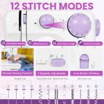 Mini Sewing Machine for Home Use, 12 Stitch Patterns, LED Light & Foot Pedal, 2-Speed Portable Electric Sewing Machine with 32 Spools Thread Kit for Beginners, Kids & Adults
