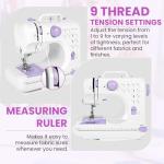 Mini Sewing Machine for Home Use, 12 Stitch Patterns, LED Light & Foot Pedal, 2-Speed Portable Electric Sewing Machine with 32 Spools Thread Kit for Beginners, Kids & Adults