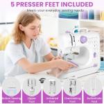 Mini Sewing Machine for Home Use, 12 Stitch Patterns, LED Light & Foot Pedal, 2-Speed Portable Electric Sewing Machine with 32 Spools Thread Kit for Beginners, Kids & Adults