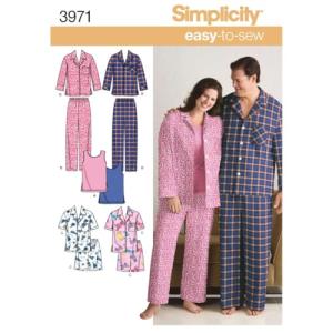 Simplicity Easy To Sew Men and Women's Matching Pajamas Sewing Patterns, Sizes S-L