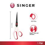 SINGER Fabric Scissors with Comfort Grip, 1-pack, Red & White