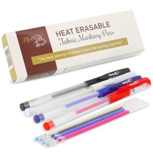 Madam Sew Heat Erasable Fabric Marking Pens for Sewing and Quilting | Fabric Markers for Sewing, Embroidery, Dressmaking with 4 Pens + 4 Refills | No Ghost Lines, Disappearing Ink for Precise Marking
