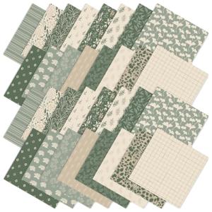 JarThenaAMCS 32Pcs Sage Green Floral Cotton Fabric Bundles 10 x 10 Inch Greenery Fabric Squares Eucalyptus Leaves Sewing Fabrics for DIY Craft Party Decor