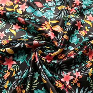 Vintage Printed Satin Fabric Silk Charmeuse Material for Scarf Dress Lining Sewing Material DIY Decorative Satin Charmeuse Cloth (Black)
