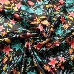 Vintage Printed Satin Fabric Silk Charmeuse Material for Scarf Dress Lining Sewing Material DIY Decorative Satin Charmeuse Cloth (Black)