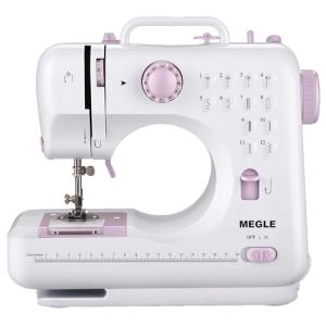 Sewing Machine for Beginners with Foot Pedal, Multifunctional Household Sewing Machine, Automatic Thread Rewind, Double Thread and Double Speed, 12 Build-in Stitches, MEGLE FHSM-505