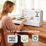 PooLin EOC06 Embroidery Machine,7" Touchscreen,7.9"x11" Hoop Area,Computerized Home Embroidery Machine for Beginners Gifts,200 Built-in Designs,USB & Wireless,Software,4 Hoops,Thread,Bobbin,Stabilizer