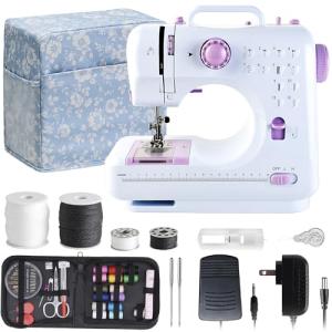 Sewing Machine for Beginners & Kids, Mini Portable Sewing Machines with 12 Built-in Stitch Patterns, 2-Speed Foot Pedal, Perfect for Teaching Daughter Granddaughter to Sew(27 Pieces Sewing Kit & Case)
