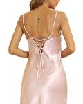 ALCEA ROSEA Women Silk Satin Nightgown Sexy Lace Chemise Lingerie Long Sleepdress for Ladies Sleepwear Slip Negligee (X-Pink,Small)