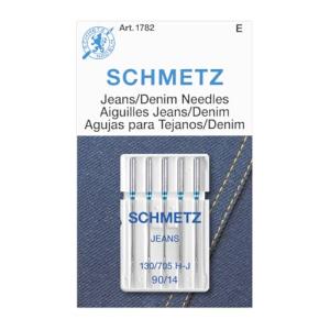 SCHMETZ Jean & Denim Sewing Machine Needles - Precision Needles for Heavy Fabric, Size 90/14, 5-Needle Cards, Pack of 1