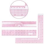 6 Pieces Clear Rulers Sewing Transparent,Plastic,Beveled,French Inch,Metric and L-Square Rulers Measuring Tool Set with 2 Grid Scales for Clothes Design