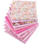 Boao 10 Pcs 20'' x 20'' Cotton Fabric Bundles Pink Quilting Patchwork Pre-Cut Squares Floral Stripes Gingham Polka Dots Prints Sewing Fabric for DIY Handmade Crafting Home Party Decorations