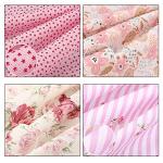 Boao 10 Pcs 20'' x 20'' Cotton Fabric Bundles Pink Quilting Patchwork Pre-Cut Squares Floral Stripes Gingham Polka Dots Prints Sewing Fabric for DIY Handmade Crafting Home Party Decorations