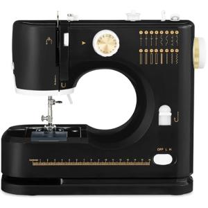 Best Choice Products Sewing Machine for Beginners, 55-Piece Kit, w/ 16 Built-in Stitch Patterns, Double Stitching, Foot Pedal, Storage Drawer, 6V - Black/Gold