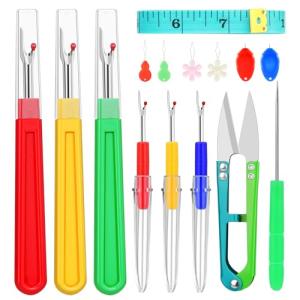 ZMAAGG Seam Rippers for Sewing, Stitch Remover Tool, Needle Threaders, Tape Measure, Tailors Awl, Thread Snips (15PCS)