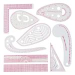 HLZC Fashion Clear Metric Sewing Ruler Set, French Curve Pattern Ruler Kit for Beginners Tailors Designers (A-9-Piece Set)