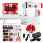 Hearth & Harbor Mini Sewing Machine for Beginners, Dual Speed Small Portable Sewing Machine for Kids and Adults with Extension Table, 48 Piece Gift Set Includes, Pedal, Projects Book and More, Red