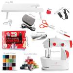 Hearth & Harbor Mini Sewing Machine for Beginners, Dual Speed Small Portable Sewing Machine for Kids and Adults with Extension Table, 48 Piece Gift Set Includes, Pedal, Projects Book and More, Red