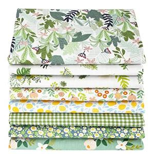 Aubliss 8pcs Fat Quarter Fabric Bundles 20'' x 20'' Cotton Craft Fabric Pre-Cut Squares Sheets for Patchwork Sewing Quilting Crafting(Green Floral)