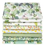 Aubliss 8pcs Fat Quarter Fabric Bundles 20'' x 20'' Cotton Craft Fabric Pre-Cut Squares Sheets for Patchwork Sewing Quilting Crafting(Green Floral)