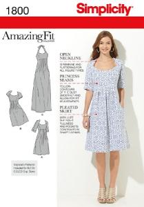 Simplicity 1800 Women's Open Neckline Dress Sewing Patterns, Sizes 10-18