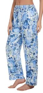 Lavenderi Women's Silky Satin Casual Long Pajama Lounge Pants Drawstring Sleepwear, with Soft Fabric (Blue Flower,Large)