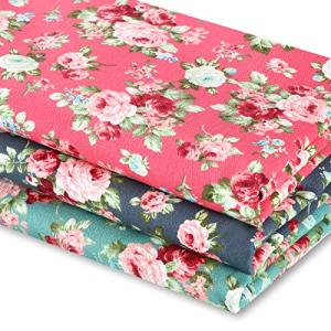 Boao 3 Pieces 3 Yards 62 Inch Wide Floral Cotton Fabric Rose Pattern Flowers Print Quilting Fabric Bundle for Mother‘s Day Quilting Sewing Crafting DIY Making