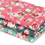 Boao 3 Pieces 3 Yards 62 Inch Wide Floral Cotton Fabric Rose Pattern Flowers Print Quilting Fabric Bundle for Mother‘s Day Quilting Sewing Crafting DIY Making