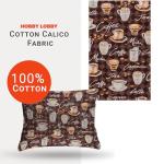 Hobby Lobby Coffee Print Cotton Calico Fabric (1 Yard) - Printed Sewing Lightweight Precut Fabric for Sewing Clothes, Homeware, & Other Accessories