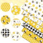 Whaline 6Pcs Bee Cotton Fabric Bundles Bee Daisy Honeycomb Plaid Fat Quarters Theme Quilting Patchwork Squares for Summer DIY Handmade Craft Decor, 18 x 22 Inch
