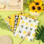 Whaline 6Pcs Bee Cotton Fabric Bundles Bee Daisy Honeycomb Plaid Fat Quarters Theme Quilting Patchwork Squares for Summer DIY Handmade Craft Decor, 18 x 22 Inch