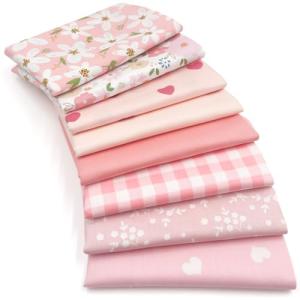 Aubliss 8pcs Fat Quarter Fabric Bundles (100% Cotton - 20'' x 20'') Quilting Cotton Craft Fabric Pre-Cut Squares Sheets for Patchwork Sewing Quilting Crafting(Sweet Pink)