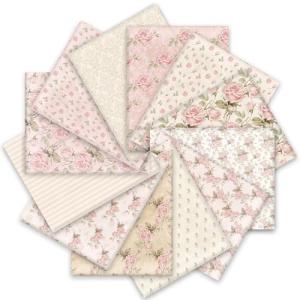 Whaline 12 Pcs Spring Fabric Squares Cotton Fabric Bundles Small Pink Retro Rose Floral Sewing Fabrics for DIY Sewing Craft Decor, 10 x 10 Inch
