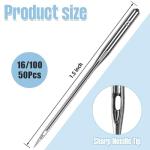50 Pcs Size 100/16 Universal Leather&Jeans Sewing Machine Needles, Heavy Duty Machine Needles for Thickened Fabrics, Compatible with Home Sewing Machine