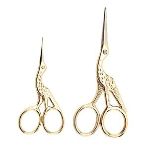 Acronde 2PCS Vintage Stork Shape Sewing Scissors Stainless Steel Tailor Scissors Sharp Sewing Shears for Embroidery, Craft, Art Work & Everyday Use (Gold)