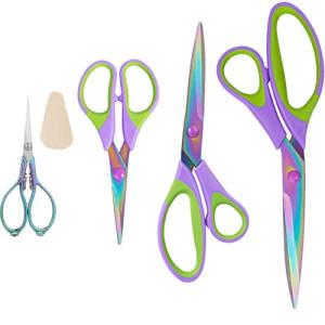Titanium Coating Sewing Scissors Bundle, Professional Fabric Scissors Set, Ultra-Sharp Stainless Steel Blades, Ergonomic Handle, Great for Tailor, Embroidery, Craft, 9.1"/8.4"/5.5"/4.4"