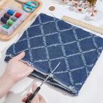 PH PandaHall Denim Fabric, 1.8 Yards Wide Hook Flower Denim Cloth Cotton Jean Fabric 21.7 inch Long Jacquard Rhombus Pattern Fabrics for Sewing DIY Crafting Clothing Bags, Midnight Blue
