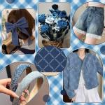 PH PandaHall Denim Fabric, 1.8 Yards Wide Hook Flower Denim Cloth Cotton Jean Fabric 21.7 inch Long Jacquard Rhombus Pattern Fabrics for Sewing DIY Crafting Clothing Bags, Midnight Blue