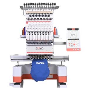 Poolin EOM 15-Needle Commercial Embroidery Machine for Small Business – Built for Hats, Caps & Daily Orders, 9” Touchscreen, Auto Color Change & Trim, Large Embroidery Area, WiFi/USB Design Transfer
