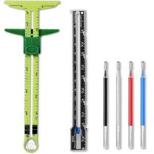 KISEER 2 Pieces Sewing Gauge Ruler 5-in-1 Sliding Sewing Measuring Ruler Fabric Quilting Tool with 4 Pcs Marker Pen for Knitting Crafting Sewing Beginner Supplies