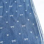 Amitofo Washed Denim Fabric, Sky Blue, 10oz Non-Stretch Cotton, Jacquard Bow Heart Pattern, 70 Inches Wide, 340gsm (Cut by The Yard)
