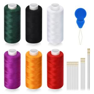 6 Pcs Sewing Thread Kit, 400 Yards Each Spool 402 Polyester Thread with Sewing Needle & Threader, Sewing Threads for Sewing Machine, Hand Stitching, Embroidery