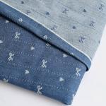 Amitofo Washed Denim Fabric, Sky Blue, 10oz Non-Stretch Cotton, Jacquard Bow Heart Pattern, 70 Inches Wide, 340gsm (Cut by The Yard)