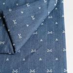 Amitofo Washed Denim Fabric, Sky Blue, 10oz Non-Stretch Cotton, Jacquard Bow Heart Pattern, 70 Inches Wide, 340gsm (Cut by The Yard)