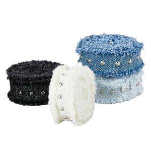 SUPERFINDINGS 4 Colors Total 7.7 Yards Denim Ribbon Frayed Cotton Jean Fabric Ribbon 4Pcs Jean Fringes Fabric Ribbon for Sewing Accessories Wrapping Decor Gifts, Width:1 inch(25mm)