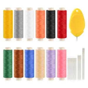 AOFITOA 12 Color Sewing Thread Kit, All Purpose Thread Polyester, 400 Yards Each Spool with Sewing Needle & Threader, Needle and Polyester Threads Small kit Applicable to DIY and Home Hand Stitching.