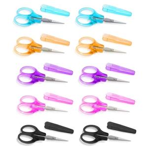 10 Pcs Small Scissors All Purpose, Stainless Steel Sharp Mini Detail Craft Scissors with Protective Cover for Embroidery, Paper Cutting, Sewing, Knitting, Crafting, 3.5"