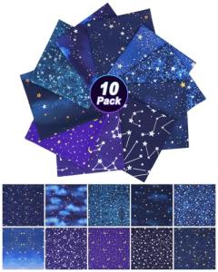 eZAKKA 10 Pack 100% Cotton Fat Quarters Fabric Bundles, 10”x 10” Quilting Fabric for Sewing, Fat Quarter Bundles Cotton Fabrics & Quilt Fabrics for Quilting, Sewing Project & DIY & Craft - Starry Sky