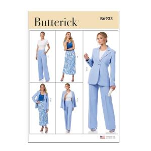Butterick Misses' Semi-Fitted Jacket, A-line Skirt and Pants Sewing Pattern Kit, Design Code B6933, Sizes 18-20-22-24-26